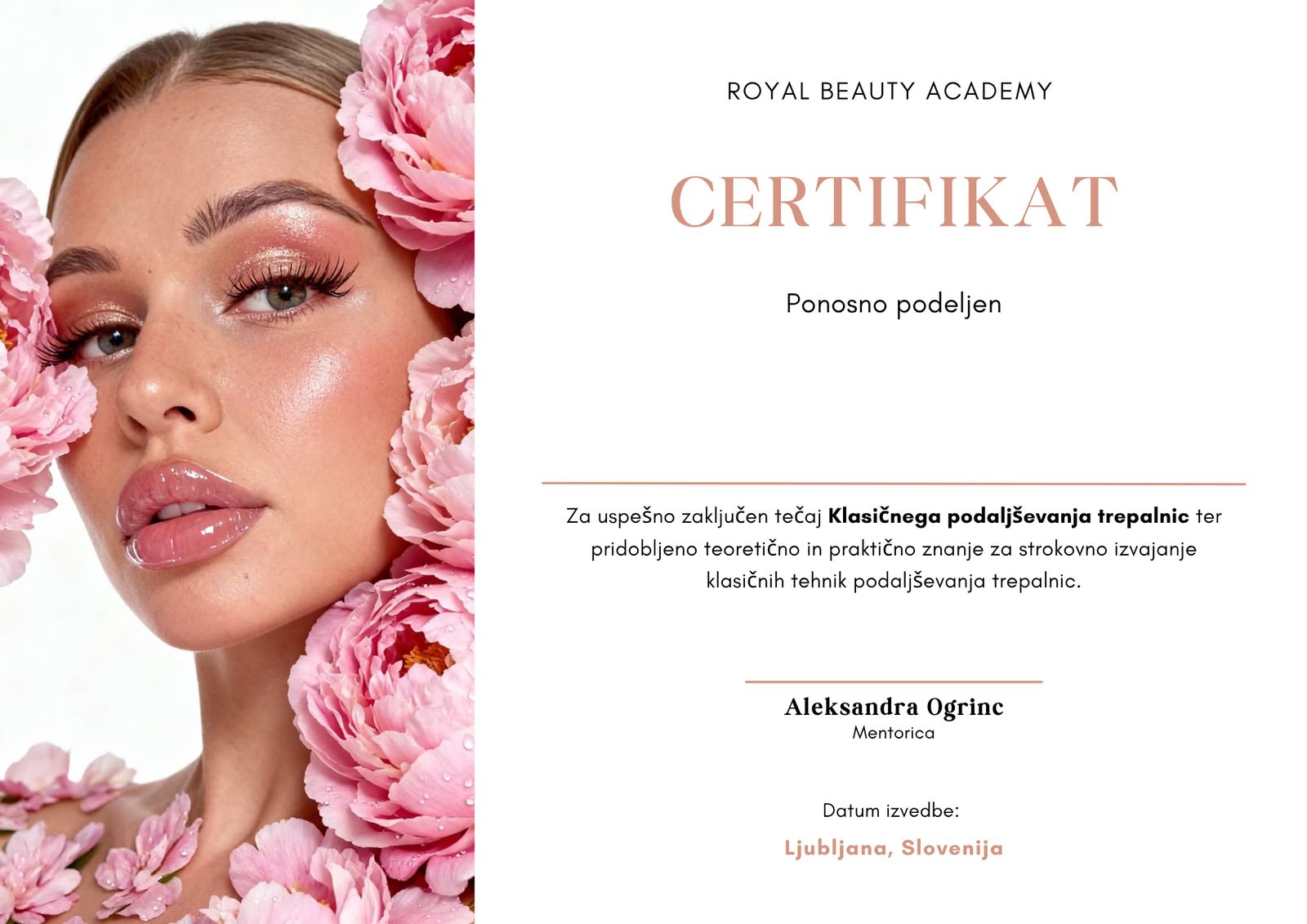 Certifikat Royal Beauty Academy